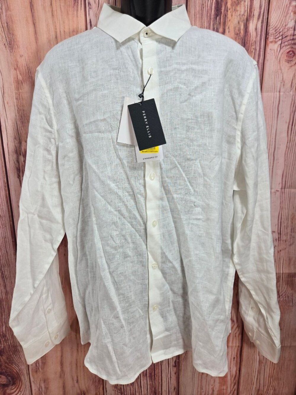 Perry Ellis Mens Bright White Linen Button-Up Shirt XXL Standard Fit